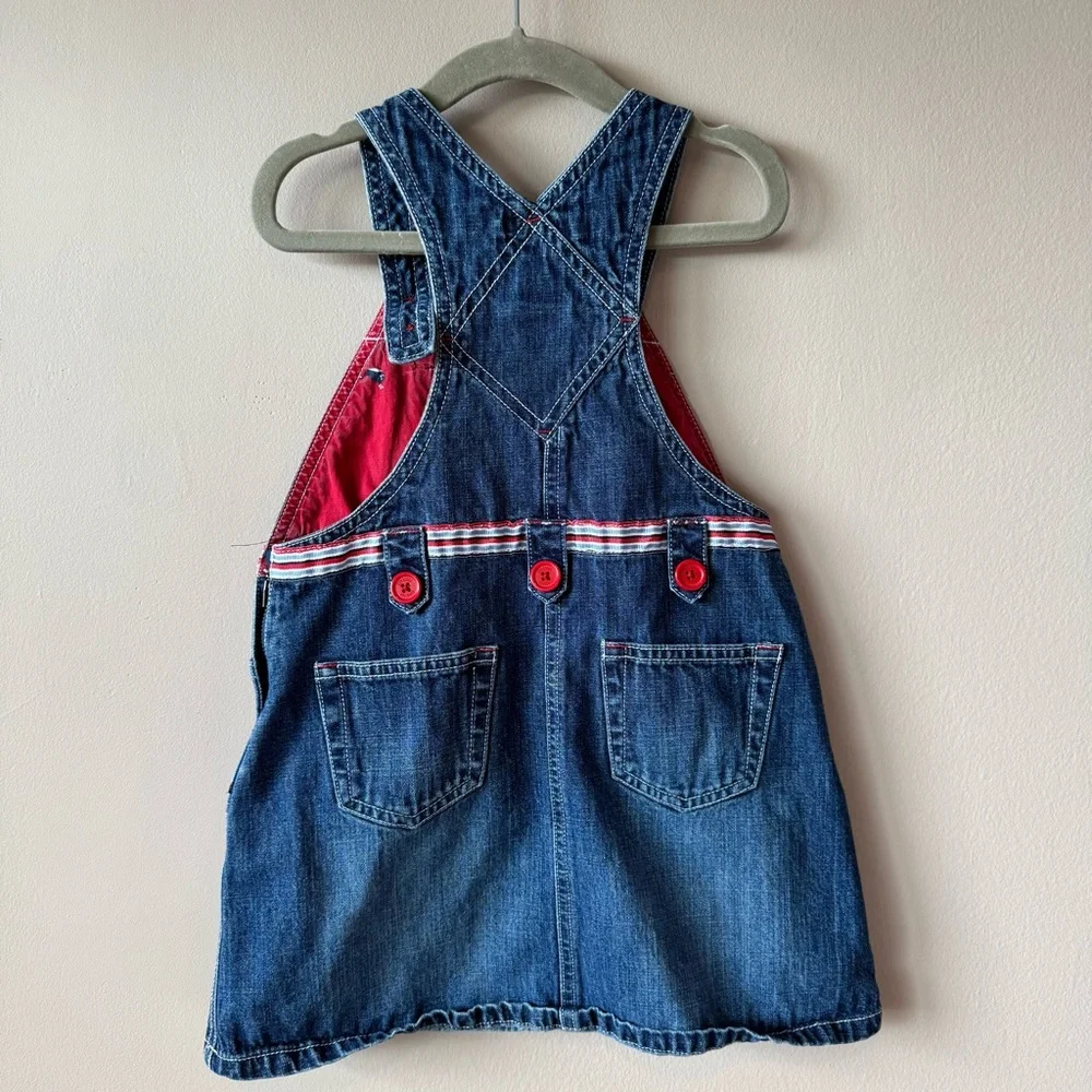 Vintage 2003 Gymboree Toddler Red Buttons Blue Denim‎ Overalls Dress Size 4
